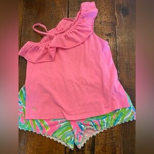 Girls Lilly Pulitzer short set -shorts with solid pink top M 6-7